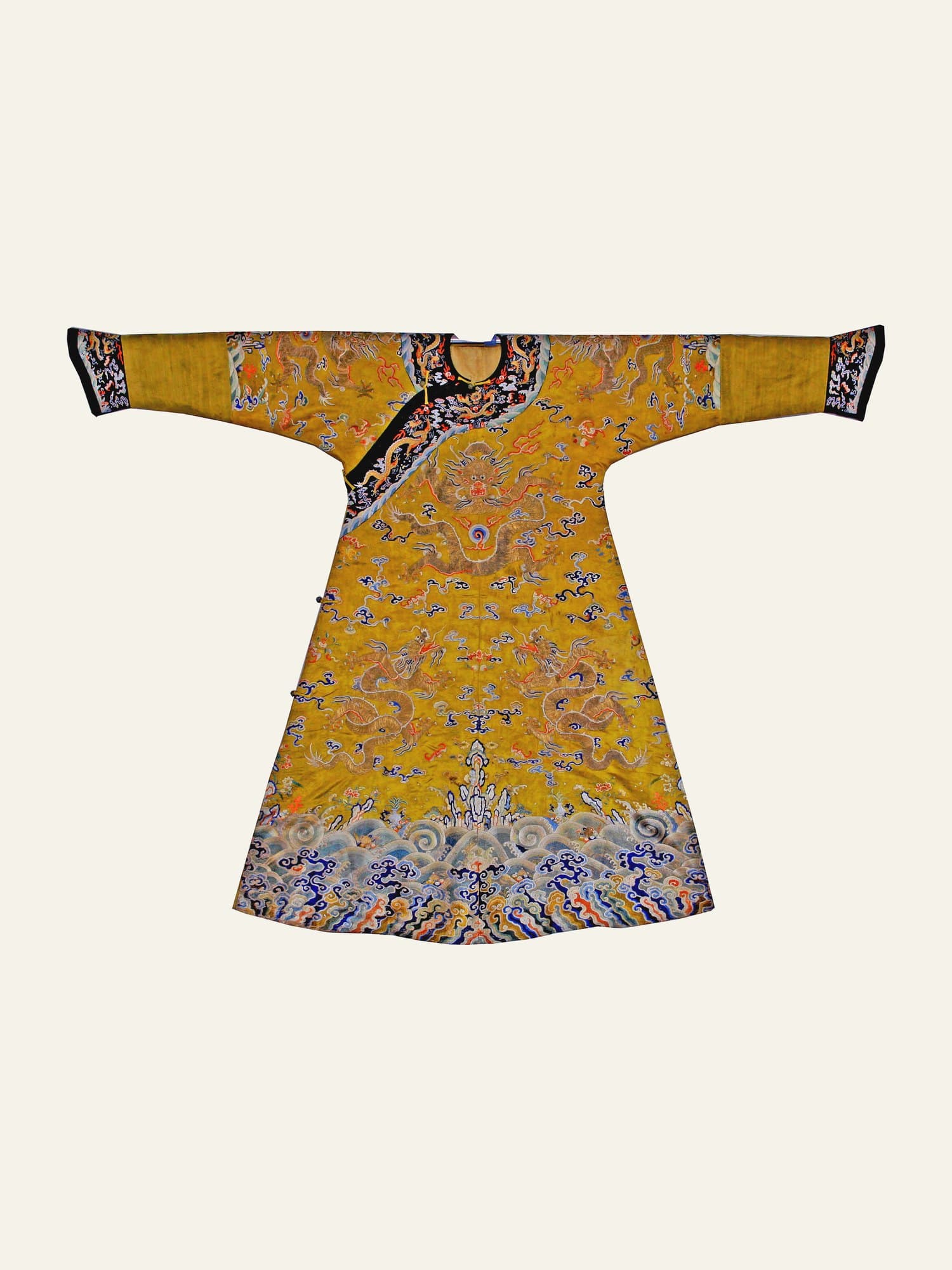 清代黄地云龙纹吉服袍 正面